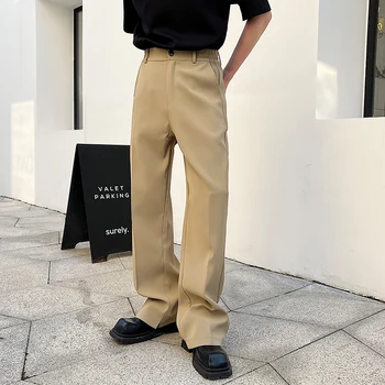 Мужские костюмные брюки SYUHGFA В корейском стиле, шикарные легкие брюки-клеш, повседневные однотонные брюки с разрезом, осенняя новая одежда