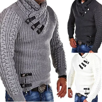 Мужские свитера Уличная одежда Свитер с высоким воротом Мужские вязаные пуловеры с длинным рукавом Осенне-зимние Мягкие теплые Базовые