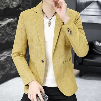 Мужской блейзер Корейской версии, повседневный приталенный пиджак, мужские однотонные блейзеры, мужское пальто на одной пуговице, Terno Masculino, плюс размер 4XL