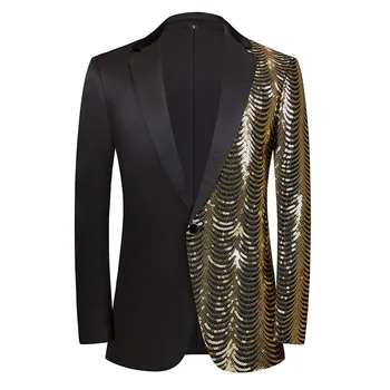 Мужской пиджак для свадебного банкета, расшитый блестками, с одной пуговицей, золотой Модный мужской блейзер, роскошное мужское пальто для выпускного вечера, вечеринки