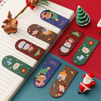 Мультяшная Рождественская Магнитная закладка для милой девушки, Двусторонняя изысканная креативная скрепка для бумаги, индивидуальность, канцелярский подарок для студента