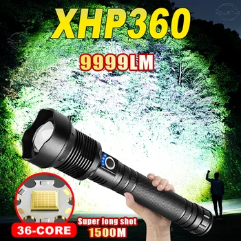 НОВЫЕ мощные фонари XHP360 LED 9999LM USB перезаряжаемый фонарик с зумом 1500 м, тактический фонарь для кемпинга, фонарь дальнего действия