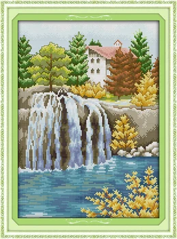 Набор для Вышивания Крестиком Joy Sunday С Предварительной печатью Easy Pattern Aida Из Тисненой Ткани-Little Waterfall