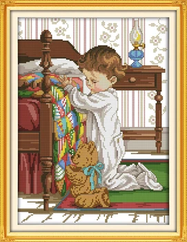 Набор для вышивания крестиком Joy Sunday с предварительной печатью Easy Pattern Набор для вышивания из тисненой ткани Aida-Молитесь у кровати
