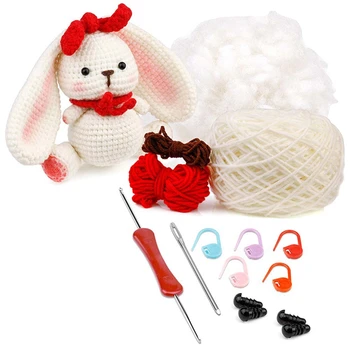 Набор для вязания кролика своими руками из белой пряжи Легко сделать своими руками с помощью спиц для пряжи Плюшевая кукла