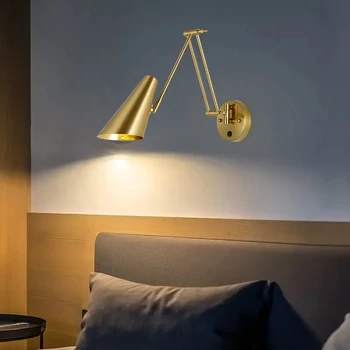 Настенные светильники Nordic с сенсорным датчиком для помещений, Регулируемые Поворотные светодиодные настенные светильники с длинным рычагом, Внутреннее Прикроватное Освещение, Декоративные бра