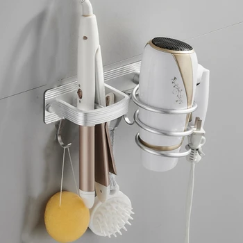 Настенный держатель для фена, Органайзер, подставка для выпрямления волос с крючками для дома, полка для хранения полотенец для душа в ванной комнате