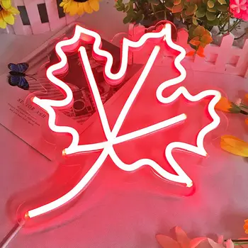Неоновая светодиодная вывеска Maple Leaf Green Leaf, светодиодный ночник, светодиодный декор стен для Хэллоуина, Рождества, свадьбы, дня рождения, вечеринки в кемпинге, детской комнаты
