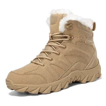 Новая зимняя обувь, теплые плюшевые зимние ботинки, водонепроницаемые мужские ботильоны, уличные нескользящие походные армейские ботинки для пустыни, мотоциклетные ботинки
