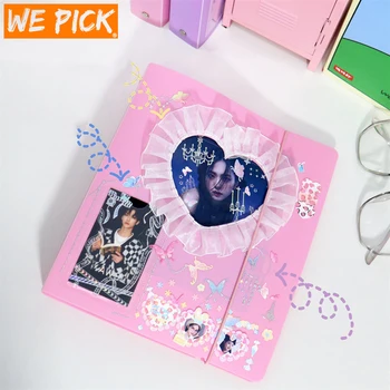 Новая обложка Kawaii Love Heart, Фотокарточки, наклейки, Книга для сбора, 4 кольца, Книжка для хранения маленьких карточек, сумка с двумя боковыми рукавами.