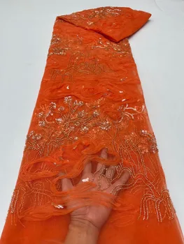 Новейшая Африканская сетчатая кружевная ткань с вышивкой 2023 года, высококачественный Французский тюль, кружевной материал с пайетками, 5 ярдов для вечернего платья Леди