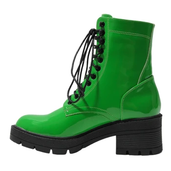 Новинка 2023 года, женские ботильоны, Черно-зеленые туфли, Римские туфли-гладиаторы на шнуровке, платформа, блочный каблук, Высокие ботильоны, большие размеры