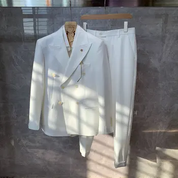 Новое поступление 2022 года, мужской однотонный костюм, комплект из двух предметов, мужские двубортные повседневные блейзеры Slim Fit с лацканами для свадьбы H244