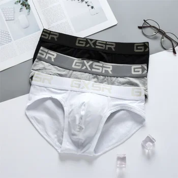 Новые мужские хлопчатобумажные трусики GXSR с низкой талией, сексуальный дышащий бандаж, удобные однотонные трусы базового стиля