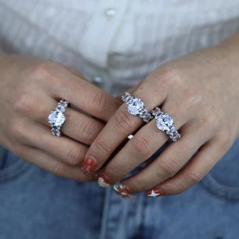 Новые стили Модная Геометрия, Овальная форма, вымощенный камнем Cz Браслет-оберег, кольцо для пальца для женщин, женская помолвка, Свадебные украшения в стиле панк 2024