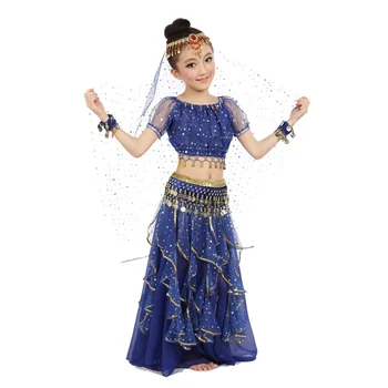 Новый детский костюм для танца живота Костюмы для восточных танцев Одежда для танца живота Костюмы для индийских танцев для детей 3 шт./компл.