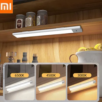 Ночник Xiaomi с датчиком движения, USB-аккумуляторная кухонная лампа, Беспроводная светодиодная подсветка для шкафа, магнитный декор спальни