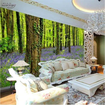 Обои beibehang 3D стерео Большие фрески Лесные растения и цветы обои гостиная диван спальня вспышка серебряная ткань