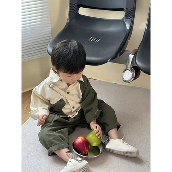 Осенний новый детский комплект из двух предметов для мальчиков, детский комплект свободного кроя в корейском стиле, хлопковый кардиган с длинными рукавами, комплект