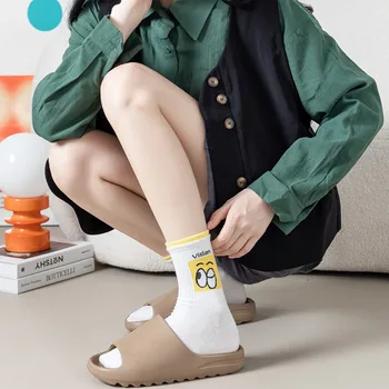 Осенняя хлопковая уличная одежда с забавным выражением Harajuku, Чулочно-носочные изделия со средней трубкой, чулочно-носочные изделия в стиле колледжа, носки для девочек, носки в корейском стиле.