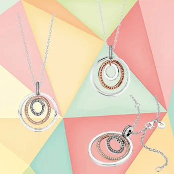 Осень 2021, Новый стиль, двухцветное ожерелье из стерлингового серебра 925 пробы с несколькими кольцами, модный ювелирный подарок высокого класса для дам