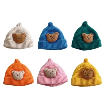 Очаровательная зимняя шапка для малышей, шапочка-бини с мультяшным медведем, для малышей от 2 до 16 м, Мягкая теплая шапочка, модная зимняя вещь первой необходимости