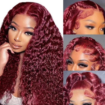 Парик из натуральных волос Red 99J с глубокой волной 13x4, 30-дюймовые парики из человеческих волос бразильского цвета Remy для женщин, HD парик из натуральных волос на кружеве