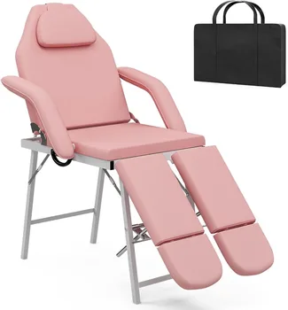 Переносное тату-кресло с раздельными ножками для клиента, складное спа-кресло, многоцелевой массажный стол с сумкой для хранения, розовый