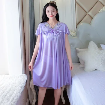 Пижамы больших размеров, женские шелковые атласные пижамы, ночные рубашки, ночное белье, сексуальное ночное платье, ночнушка, домашнее платье для сна, пижама
