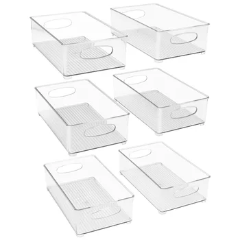 Пластиковые Ящики Для Хранения, Штабелируемая Прозрачная Коробка-Органайзер для Кладовой, Контейнеры для Хранения Кухонного Холодильника, Продуктов Питания, Упаковка из 6