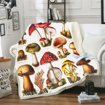 Плюшевое флисовое одеяло с 3D-принтом в виде грибов, Модное одеяло для взрослых, Домашний офис, Повседневное Одеяло для мальчиков и девочек, Шерп-одеяло M09