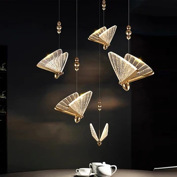 Подвесные светильники Nordic Butterfly для интерьера со светодиодным шнуром, люстры для спальни, гостиной, подвесные светильники для дома