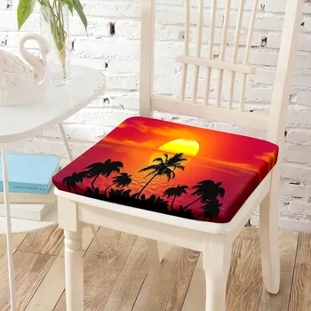 Подушка для стула с принтом Sunset Palm Trees, твердый квадратный коврик, мягкая подушка для кресла, напольная подушка, украшение для дома в спальне унисекс