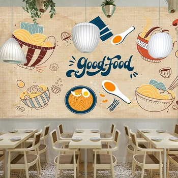 Пользовательские 3D фотообои Мультяшная еда, лапша, настенная роспись из макаронных изделий, водонепроницаемый холст для украшения стен на заднем плане ресторана в столовой