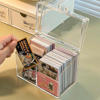 Прозрачный Акриловый Ящик Для Хранения Карточек Вмещает 400 Открыток размером 12x10,5 см, Футляр Для Карточек С 2 Отделениями Для Открыток /Фотографии