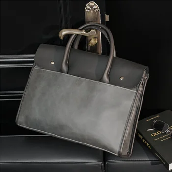 Ретро-портфель из мягкой кожи для мужчин, деловая сумка, повседневная офисная сумка через плечо, сумка для ноутбука большой емкости.