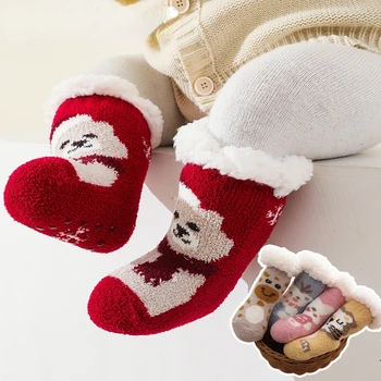Рождественская детская обувь, теплые зимние ботильоны для первых ходунков, нескользящая флисовая повседневная обувь для новорожденных 2022 г.