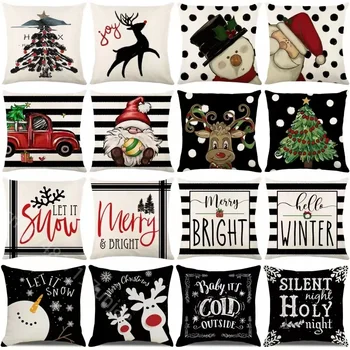 Рождественский элемент Санта, наволочка, черно-белая серия, наволочки, наволочки с изображением снеговика, оленя, Рождественский декор для дома, отеля