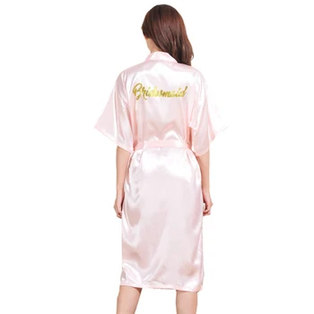 Розничная продажа, письмо подружки невесты, золотые блестящие женские длинные атласные шелковые халаты, кимоно, ночная рубашка, халат для спа-салона невесты, свадебная вечеринка T82