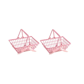Розовая корзина для покупок в виде сердца для девочек, корзина для хранения косметики, рамка для фото, реквизит для фона (средний)