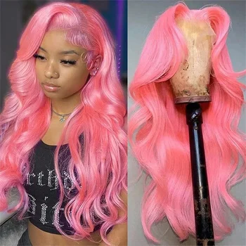 Розовый парик с кружевом спереди из человеческих волос 13x4 Прозрачный Hd парик с кружевом спереди Бразильского цвета с объемной волной, парики с кружевом спереди для женщин, распродажа