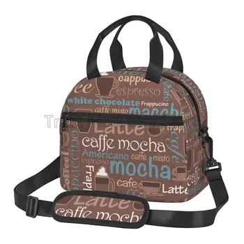 Светло-коричневая Изолированная сумка для ланча Coffee Words, Многоразовый Ланч-бокс с плечевым ремнем, сумка-термохолодильник для школьной работы, пикника