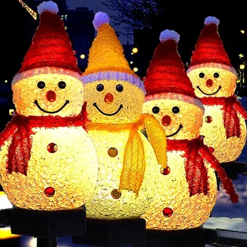 Светодиодные рождественские огни в виде снеговика, уличные водонепроницаемые солнечные садовые лампы для газона, фонари для ограждения, фонари для праздничной вечеринки