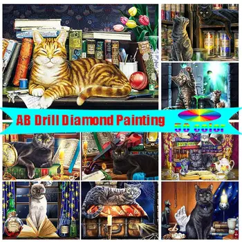 Сделай сам 5D AB Алмазная живопись с животными, полная дрель, Изображения кошек, Алмазная мозаика, Сделай САМ, Набор для вышивки крестом, Домашний декор