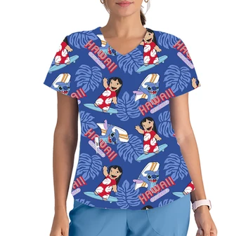 Серия Disney Cartoon Pattern Униформа С V Образным Вырезом Одежда С Принтом Скраб Топ Стоматолог Медицинская Униформа Медсестра Больницы Скраб Топ Женщины Мужчины