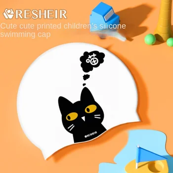 Силиконовая шапочка для плавания Оборудование для бассейна Водонепроницаемая Эластичная Шапочка для дайвинга Защита ушей Плавательные шапочки с рисунком милого Кота