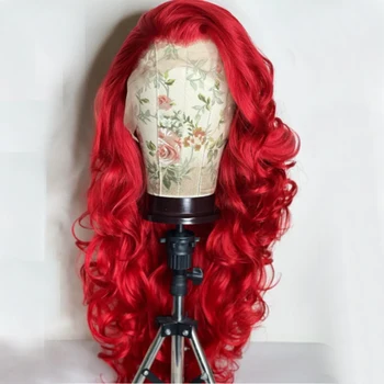 Синтетический парик с кружевом спереди, Термостойкий Красный, высокой плотности, с длинной волной по телу, Черный парик, бесклеевые косплей-парики для чернокожих женщин