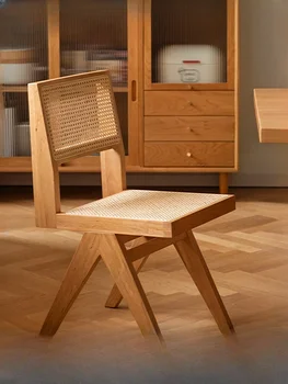 Скандинавский ротанговый стул из массива дерева, семейный обеденный стул, средневековый стул без подлокотников, ротанговый стул, балкон
