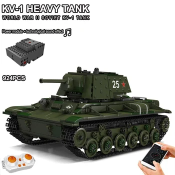 Советский тяжелый танк КВ-1 Второй мировой войны, строительные блоки, модель армейского оружия, Технический радиоуправляемый кирпич, детские военные строительные игрушки для мальчиков