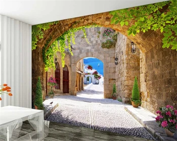 Современная гостиная 3D обои для стен спальни Европейская 3D Арка Морской пейзаж улица Зеленый лист Фотообои на заказ фреска